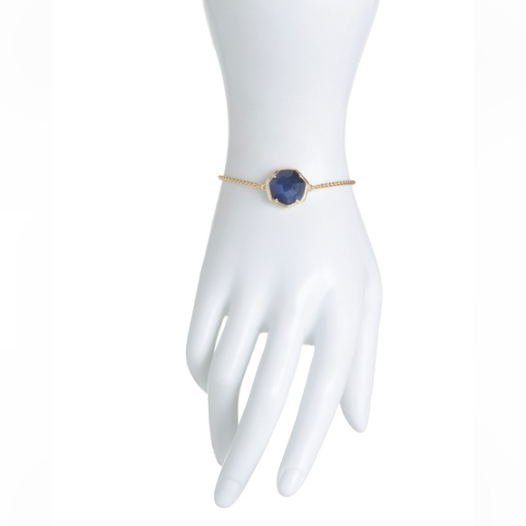 Kendra Scott 14K Gold Plated Cynthia Navy Cats Eye Glass Chain Bracelet - Picture 8 of 8